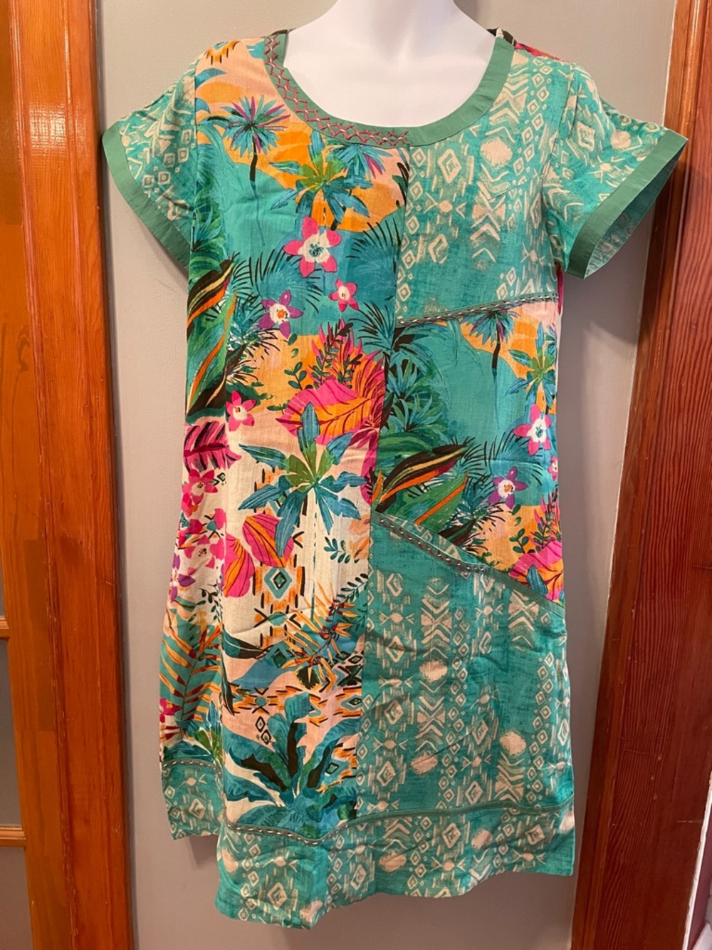 ORIENTIQUE Linen-blend Tropical Print Women’s Dress Beach Coastal Grandma Fun